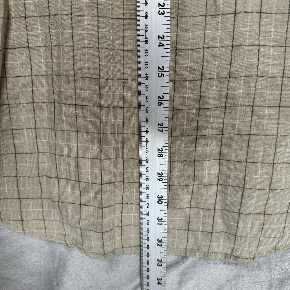 Banana Republic Button Down Shirt Mens Large Tan Plaid Long Sleeve Pocket Casual